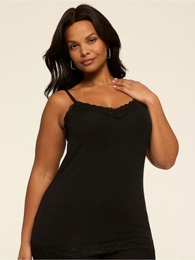 Black Lace-Trim Cami Tank Top - 22/24 Lane Bryant